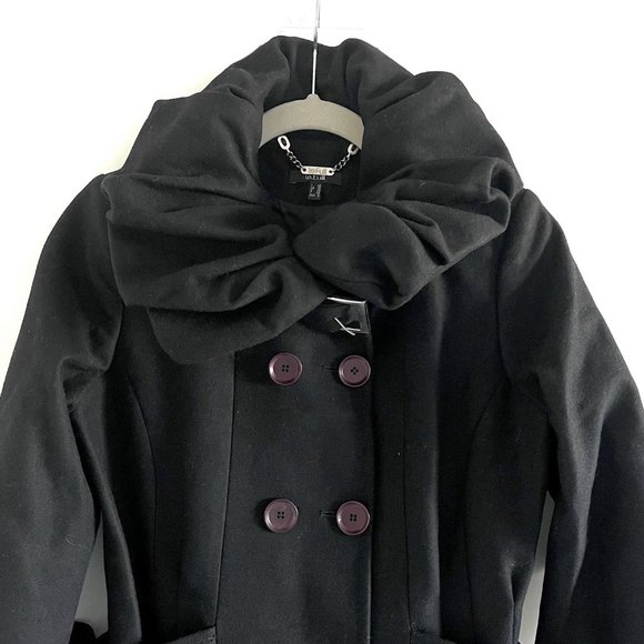 LeFull Black Wool / Cashmere Coat with Ruffle Collar Size 6 - Picture 5 of 12